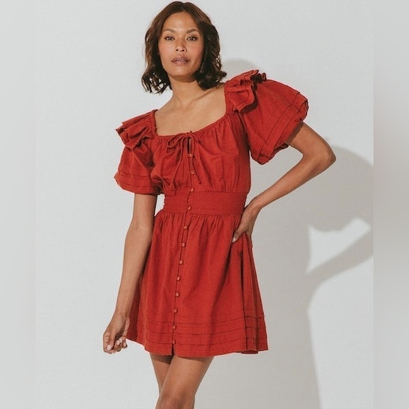 Cleobella | Tana Mini Dress | Brick Red | Thick linen blend | Size Small - Picture 1 of 13